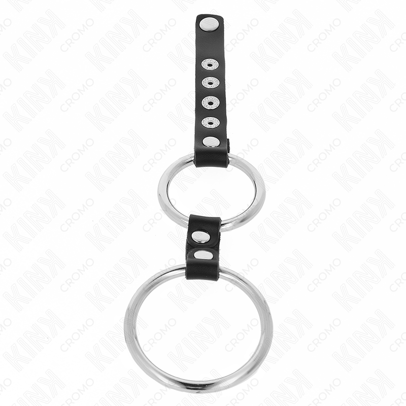KINK - 1.5" TO 2" DOUBLE METAL COCK RING CONNECTED TO LEATHER
