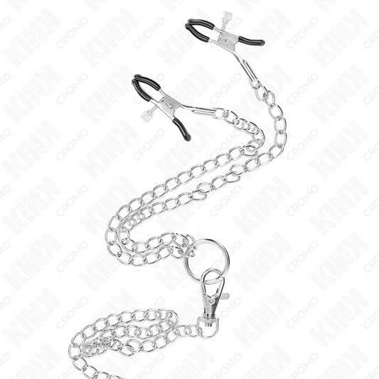 KINK - TRIPLE CHROME METAL COCK RING 3CM TO 4.5CM WITH 26CM METAL CHAIN ​​AND NIPPLE CLAMPS