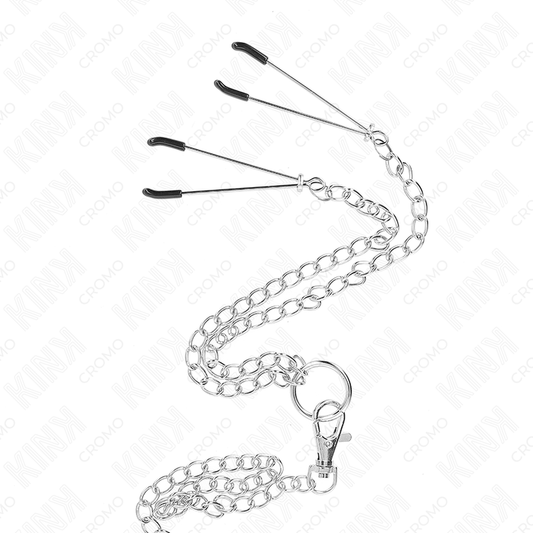 KINK - 1.5" TO 2" TRIPLE CHROME METAL COCK RING WITH 10.25" METAL CHAIN ​​AND NIPPLE CLAMPS MODEL 2