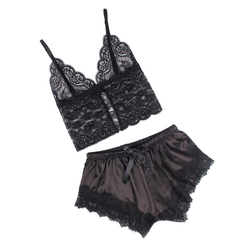 SUBBLIME - 953942 CAMISOLA CASUAL DE SEDA + CALÇA DE RENDA PRETA G/GG