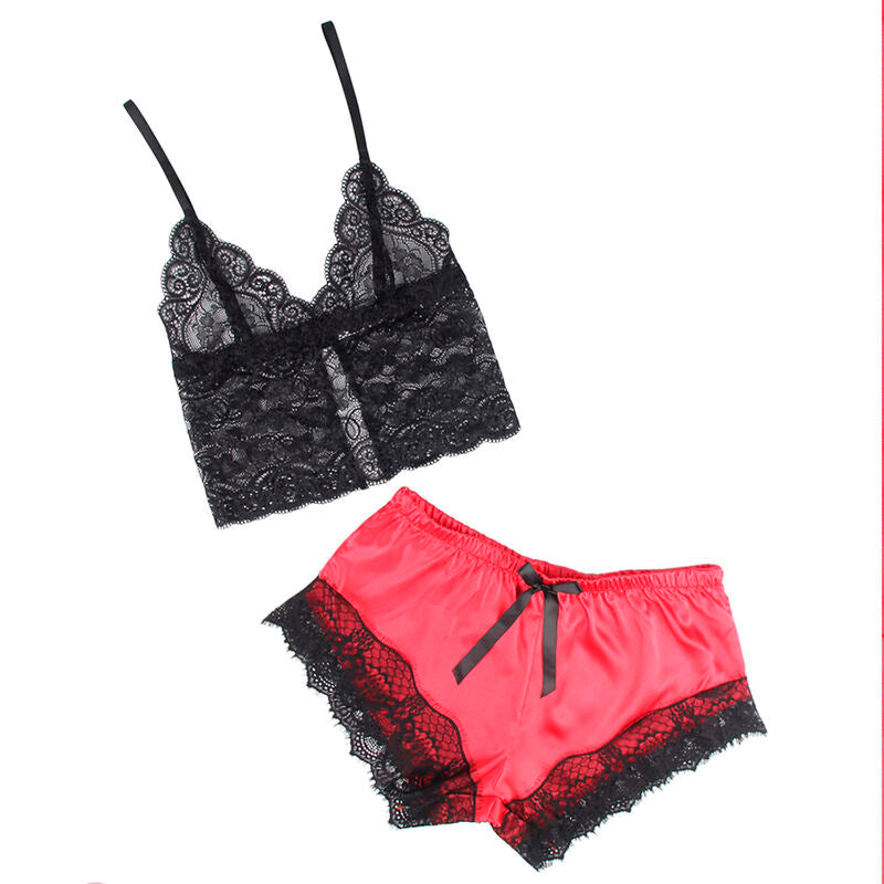 SUBBLIME - 953966 CAMISOLA CASUAL DE SEDA + CALÇA DE RENDA PRETA/VERMELHA G/GG