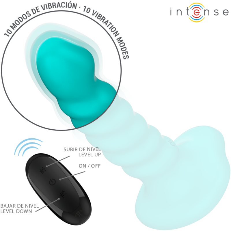 INTENSO - VIBRADOR BUFFY TAMANHO ESPIRAL DESIGN 10 VIBRAÇÕES CONTROLE REMOTO AZUL