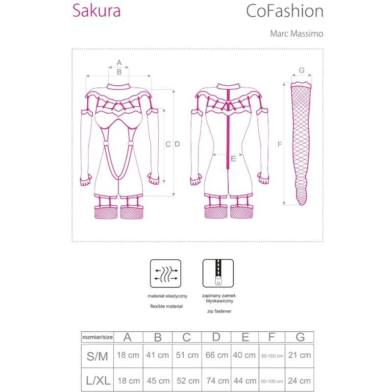 LIVCO CORSETTI FASHION - MACACÃO DE ALGODÃO SAKURA CF 90357 + LUVAS COMPRIDAS + LIGA PRETA G/GG