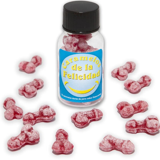 DIABLO PICANTE - JAR OF 12 STRAWBERRY/CHERRY HAPPY PENIS CANDIES