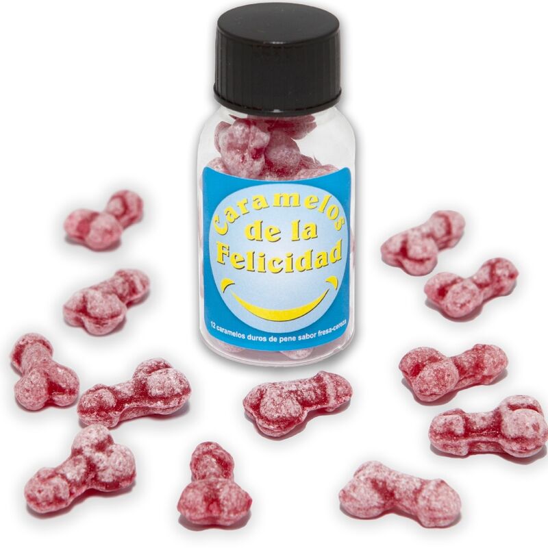 DIABLO PICANTE - JAR OF 12 STRAWBERRY/CHERRY HAPPY PENIS CANDIES