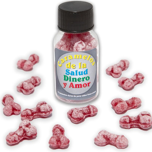 DIABLO PICANTE - 12 HEALTH-MONEY-LOVE PENIS-SHAPED STRAWBERRY/CHERRY CANDIES