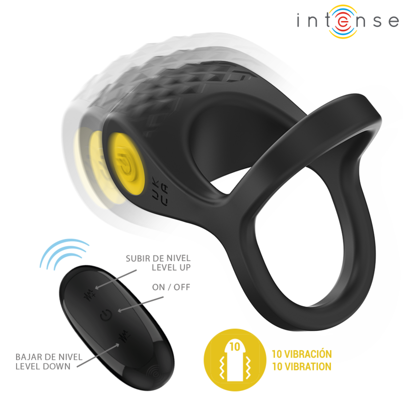 INTENSO - VIBRADOR ALEX DUPLO ANEL PÊNICO 10 VIBRAÇÕES PRETO