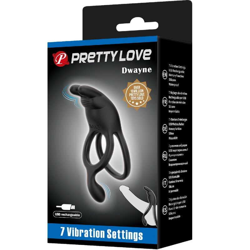 PRETTY LOVE - ANEL DE COELHO COM DUPLA VIBRAÇÃO SETH 7 VIBRAÇÕES PRETO