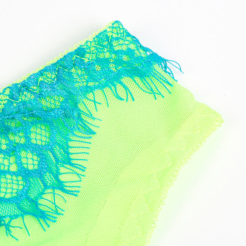 SUBBLIME - 955328 BRA SET WITH LACE LINES AND GARTER GREEN AND BLUE L/XL