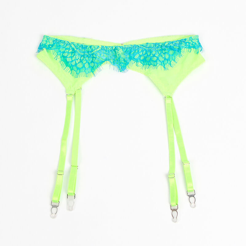 SUBBLIME - 955328 BRA SET WITH LACE LINES AND GARTER GREEN AND BLUE L/XL
