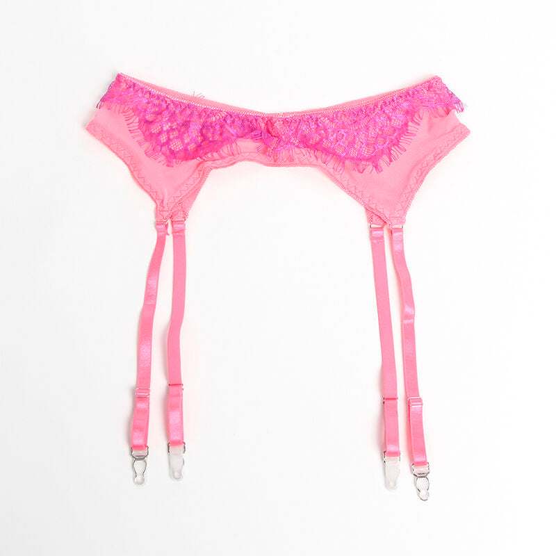 SUBBLIME - 955359 BRA SET WITH LACE AND GARTER TIES PINK AND PURPLE S/M