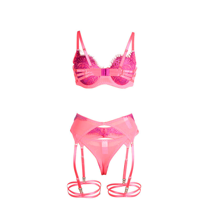 SUBBLIME - 955366 BRA SET WITH LACE LINES AND GARTERS PINK AND PURPLE L/XL