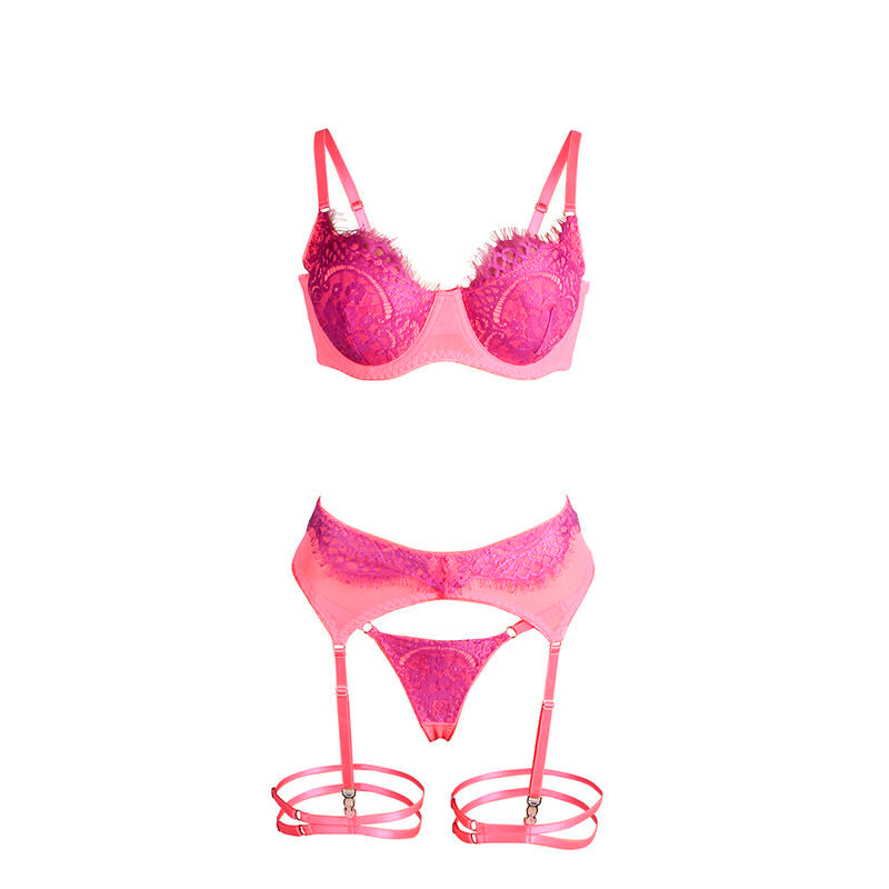 SUBBLIME - 955366 BRA SET WITH LACE LINES AND GARTERS PINK AND PURPLE L/XL
