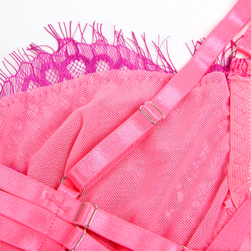 SUBBLIME - 955366 BRA SET WITH LACE LINES AND GARTERS PINK AND PURPLE L/XL