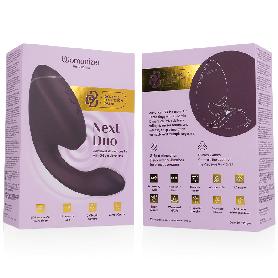 WOMANIZER - DUO NEXT CLITORAL AND G-SPOT STIMULATOR DOUBLE DARK PURPLE