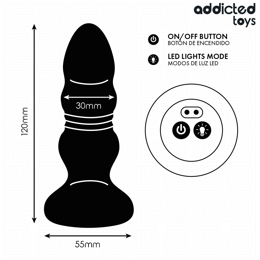 ADDICTED TOYS - ROTATING AND VIBRATING ANAL PLUG, REMOTE CONTROL WITH LED LIGHT