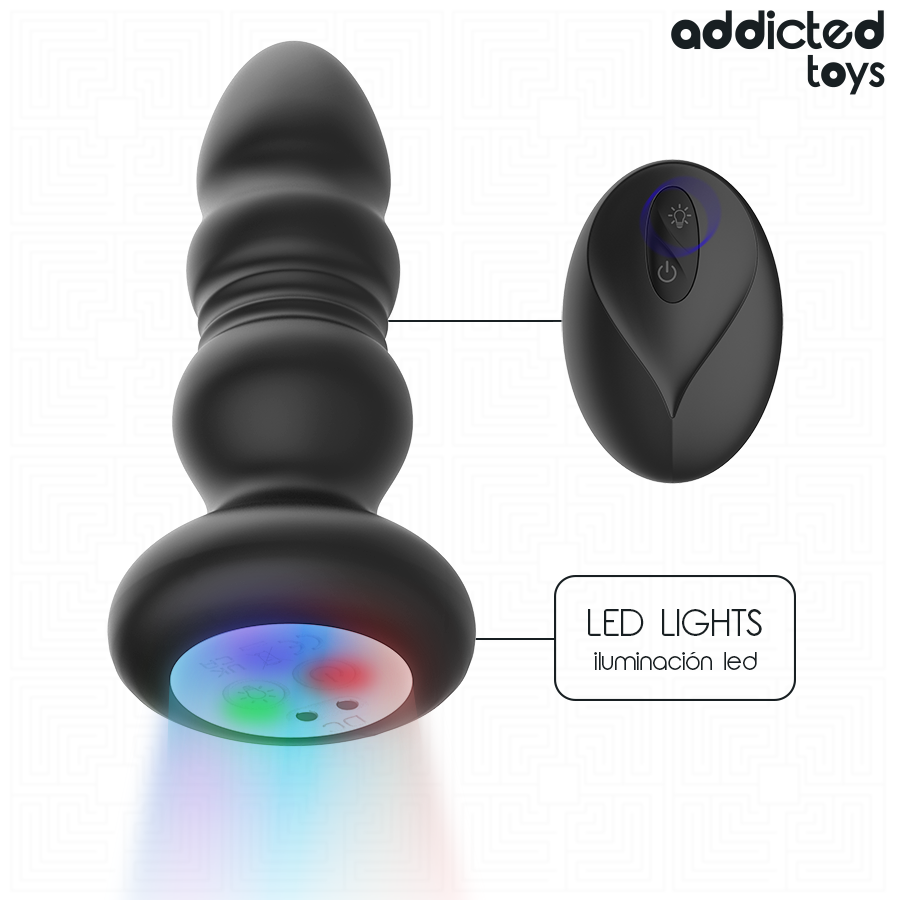 ADDICTED TOYS - ROTATING AND VIBRATING ANAL PLUG, REMOTE CONTROL WITH LED LIGHT