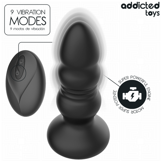 ADDICTED TOYS - ROTATING AND VIBRATING ANAL PLUG, REMOTE CONTROL WITH LED LIGHT
