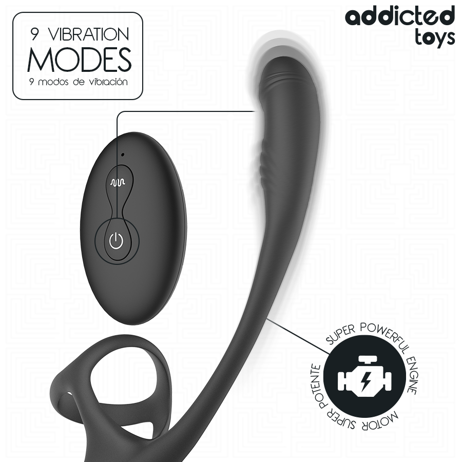ADDICTED TOYS - ANAL PLUG WITH VIBRATION, 360° RIBBERATION AND TESTICLE STIMULATOR