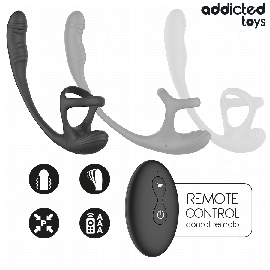ADDICTED TOYS - ANAL PLUG WITH VIBRATION, 360° RIBBERATION AND TESTICLE STIMULATOR