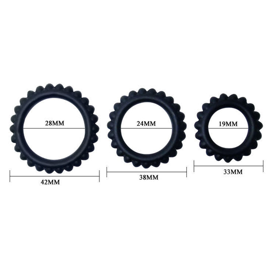 BAILE - TITAN CONJUNTO 3 PEÇAS ANEL PÊNICO PRETO 2,8 + 2,4 + 1,9 CM 