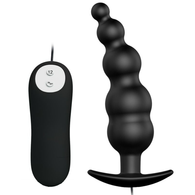 PRETTY LOVE - EXTRA STIMULATION SILICONE ANAL PLUG AND 12 VIBRATION MODES BLACK