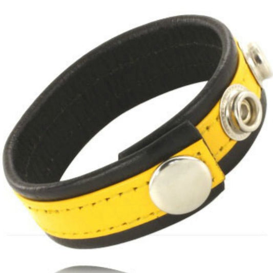 CORPO DE COURO - TIRAS DE COURO AJUSTÁVEIS PARA O PÊNIS AMARELO-PRETO