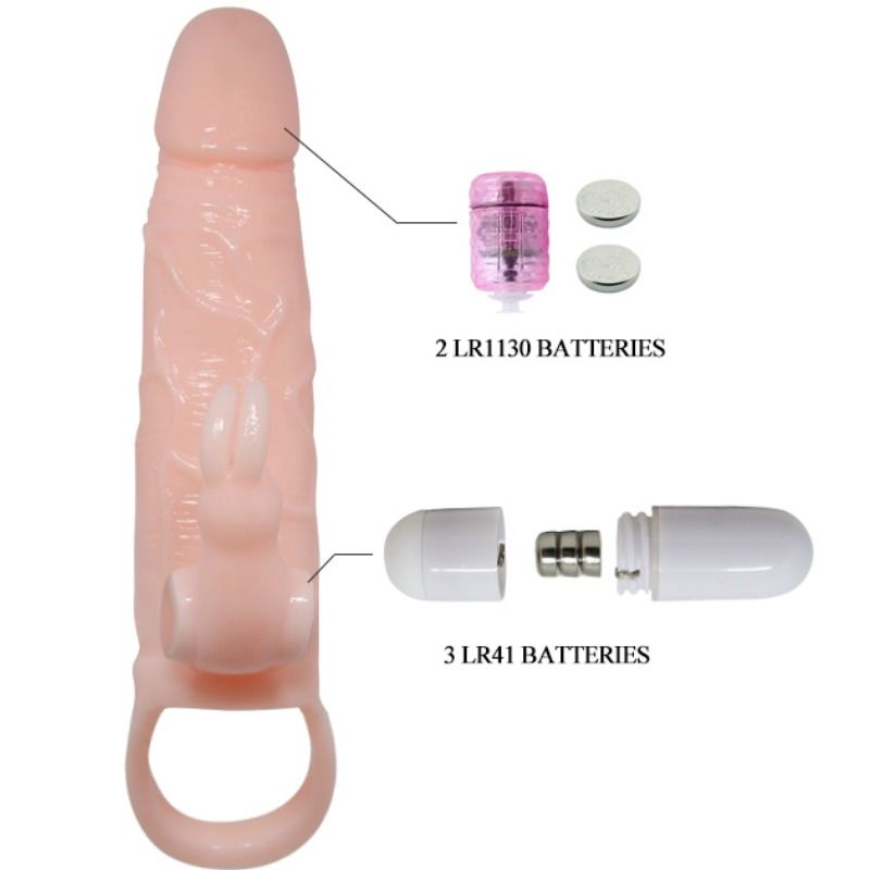 BAILE - BRAVE MAN CAPA PARA PÊNIS COM CARNE DE COELHO E MOTOR DUPLO 16,5 CM