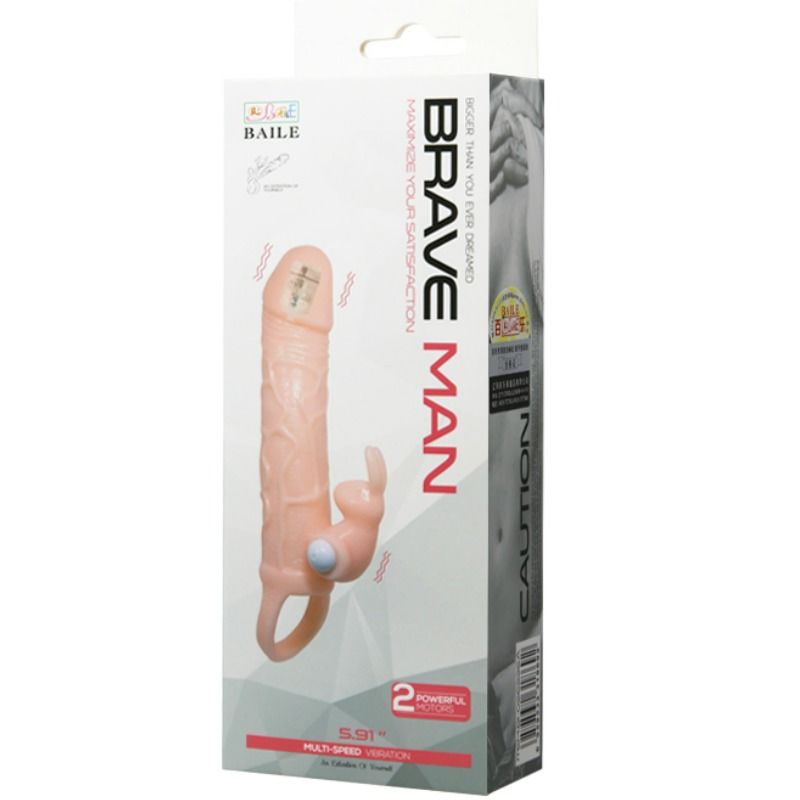 BAILE - BRAVE MAN CAPA PARA PÊNIS COM CARNE DE COELHO E MOTOR DUPLO 16,5 CM