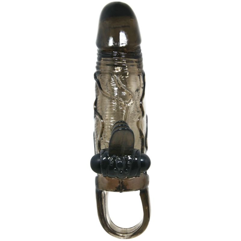 BAILE - BRAVE MAN CAPA PARA PÊNIS COM CLITÓRISMO E ESTIMULAÇÃO ANAL BALA DUPLA PRETA 16,5 CM