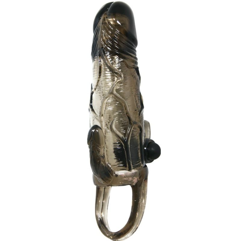 BAILE - BRAVE MAN CAPA PARA PÊNIS COM CLITÓRISMO E ESTIMULAÇÃO ANAL BALA DUPLA PRETA 16,5 CM