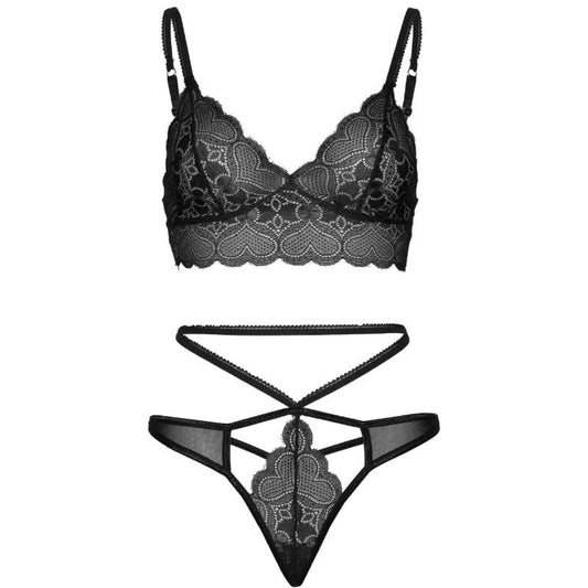 LEG AVENUE - SET 2 PIEZAS WITH TANGA DOBLE TIRANTA M/L NEGRO