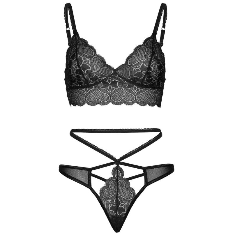 LEG AVENUE - SET 2 PIEZAS WITH TANGA DOBLE TIRANTA M/L NEGRO