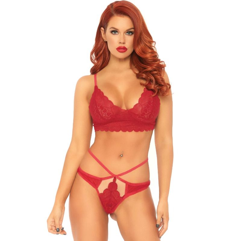 LEG AVENUE - SET 2 PIEZAS WITH TANGA DOBLE TIRANTA M/L ROJO