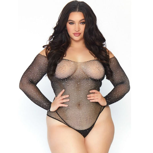 LEG AVENUE - BODYSTOCKING DE MALHA DE CRISTAL 1X-2X