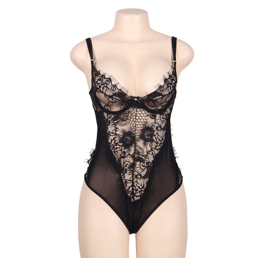 SUBBLIME - QUEEN PLUS URSO DE RENDA FLORAL E FRANJAS PRETAS