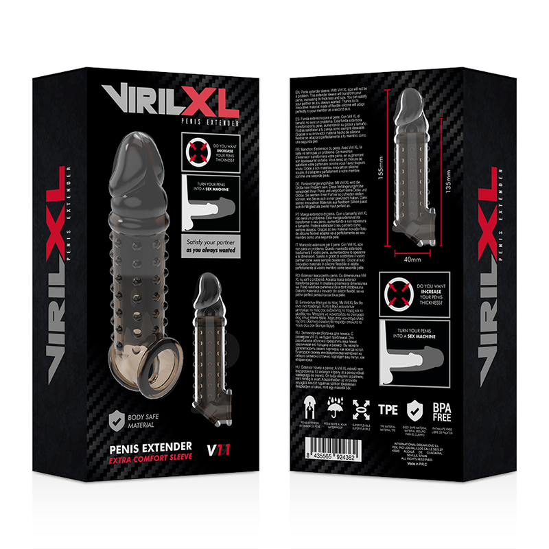 VIRILXL - V11 EXTENSÃO E BAINHA PARA PÊNIS PRETO