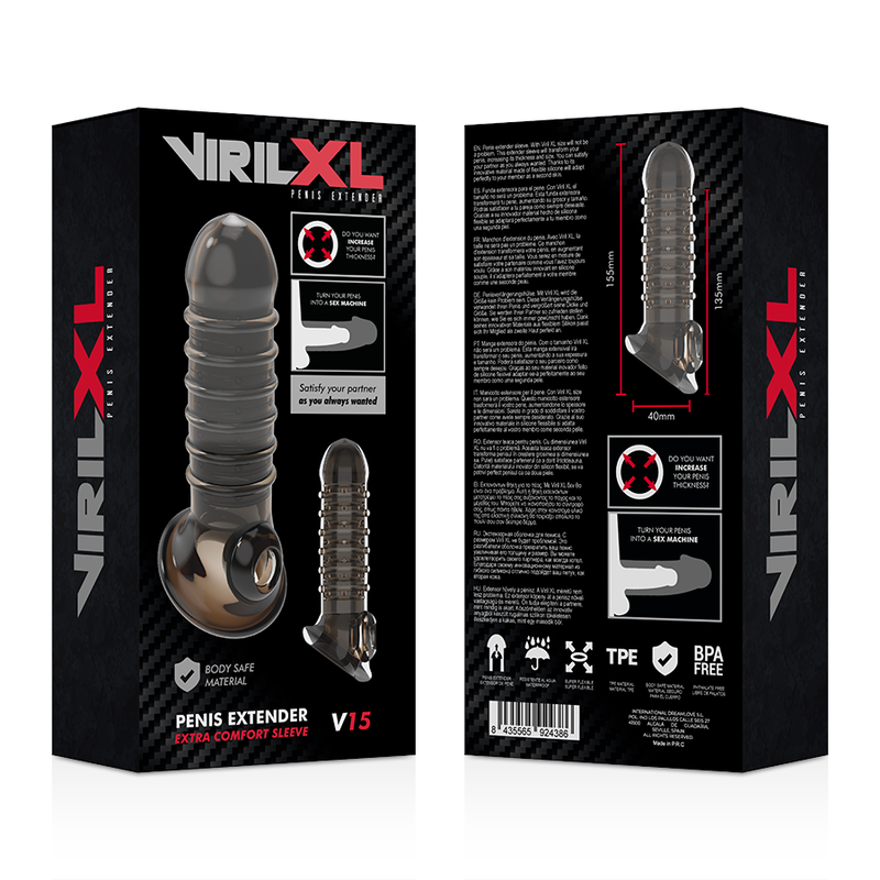VIRILXL - V15 EXTENSÃO E BAINHA PARA PÊNIS PRETO